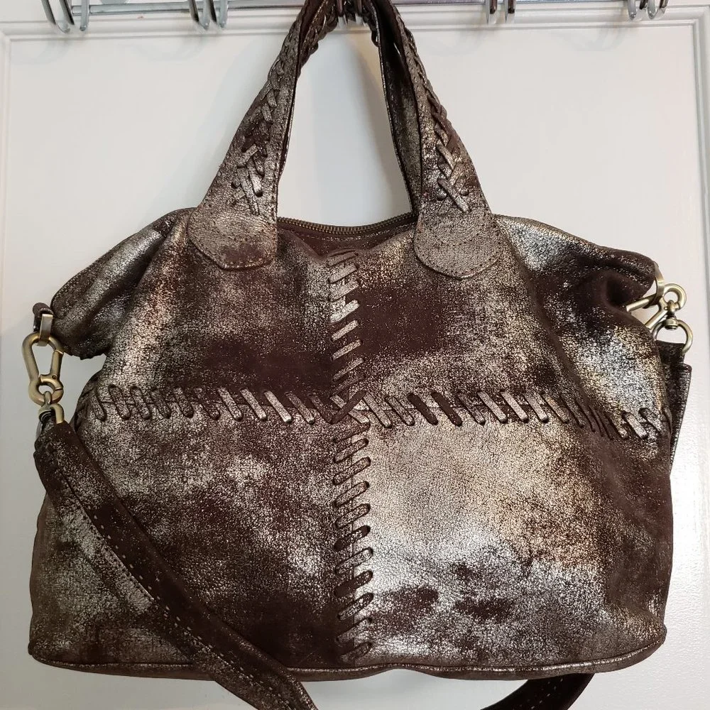 NWT SILVERADO SATCHEL, Vintage Metallic Leather with bold whipstitch detailing. - Picture 1 of 17